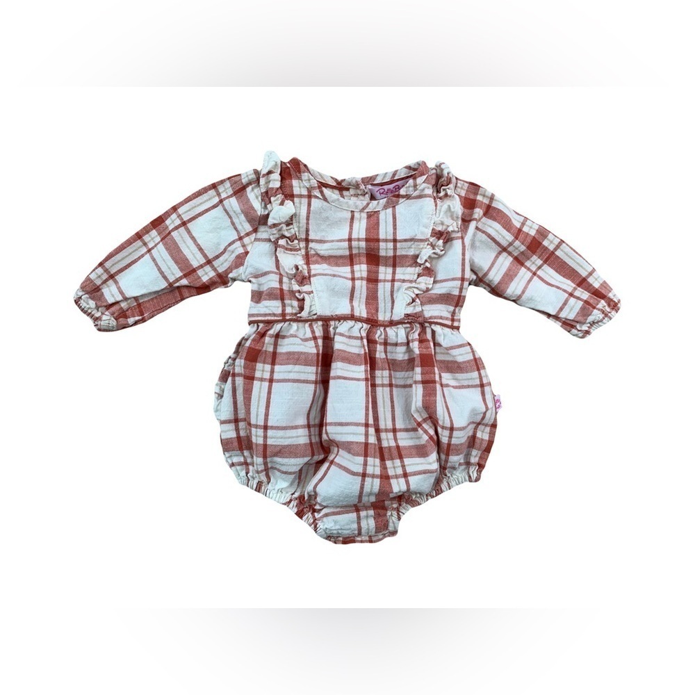 RuffleButts Size 3-6 Months Red and White Plaid Ruffle Bubble Romper
